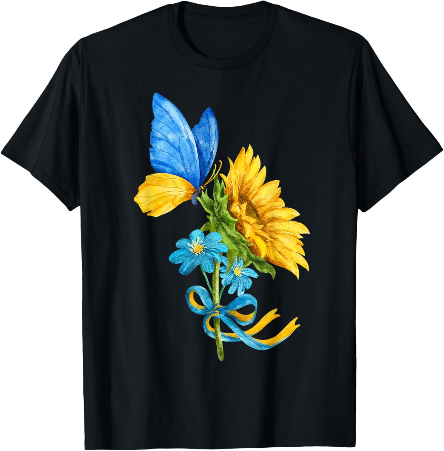 Sunflower Ukraine Flag Butterfly Shirt Ukrainian Flag T-Shirt - T-Shirt | Black