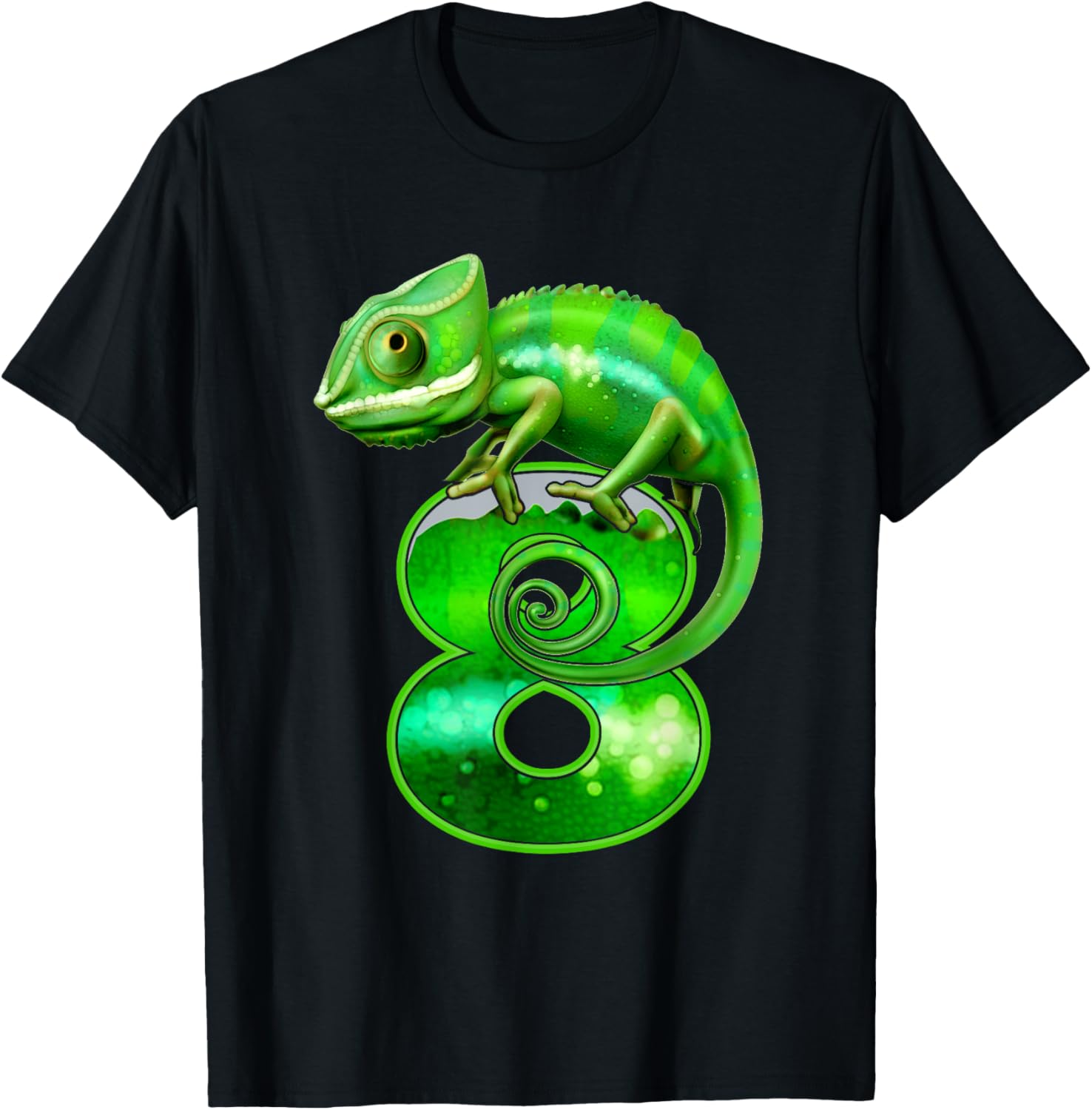 Kids 8 Years Old Lizard 8th Birthday Party Chameleon T-Shirt - T-Shirt | Black