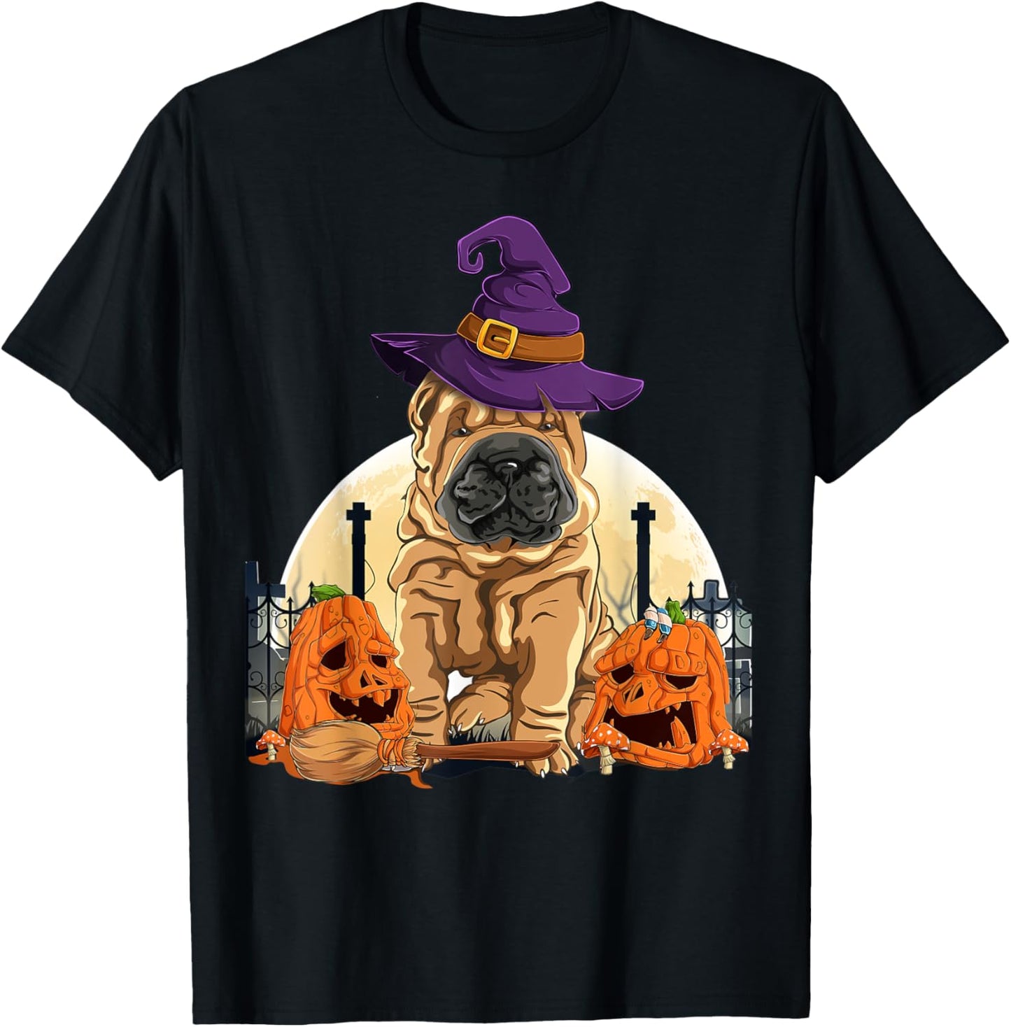Shar-Pei Halloween Pumpkin & Moon For Dog Lover Shar Pei T-Shirt - T-Shirt | Black