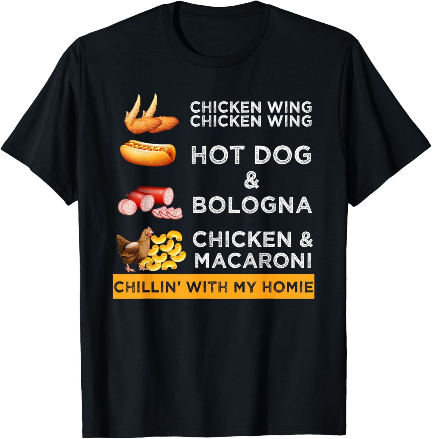 Chicken Wing Chicken Wing Hotdog and Bologna Funny T-Shirt - T-Shirt | Black