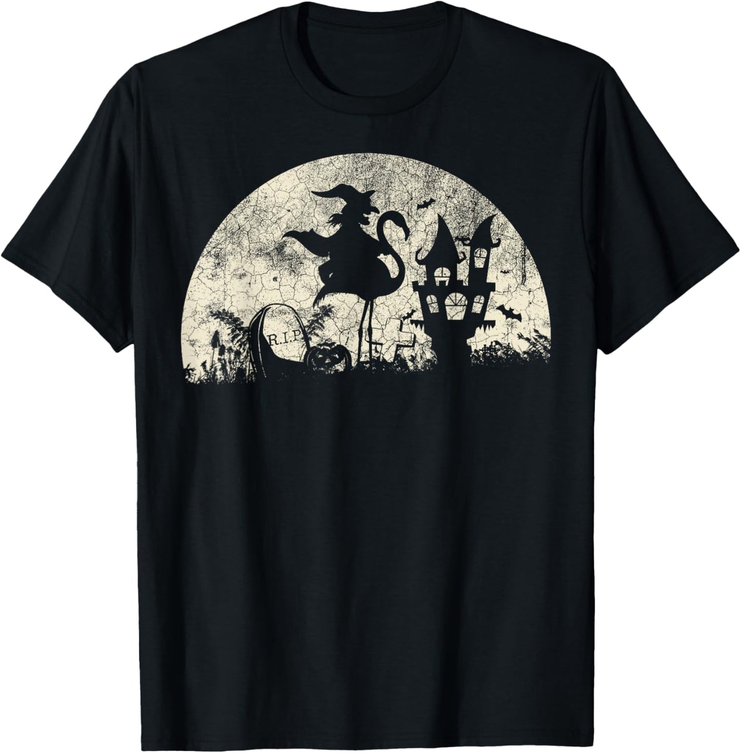 Halloween Witch on Flamingo - Funny Trick or Treat Costume T-Shirt - T-Shirt | Black