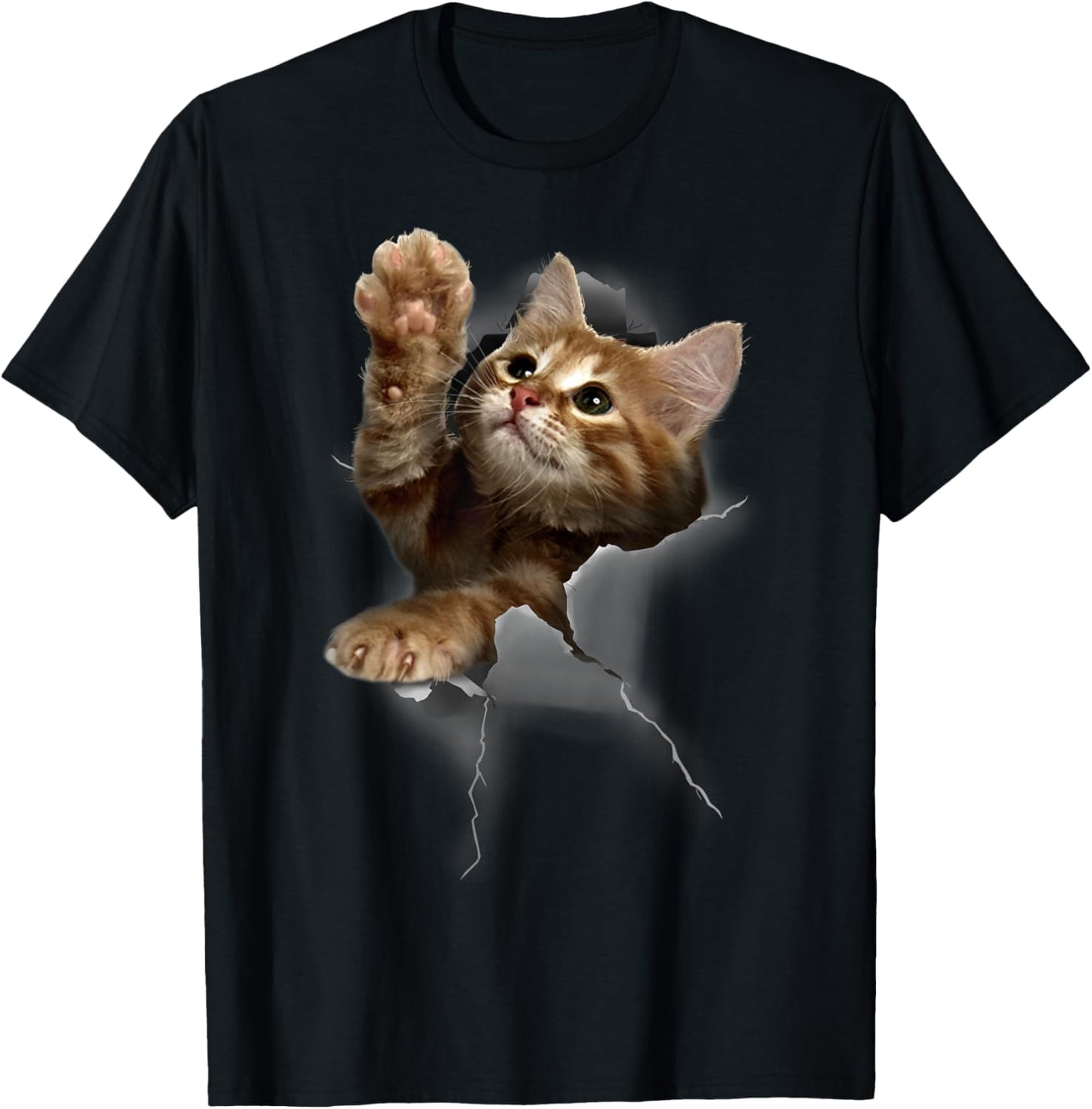 Lovely Kitten Cracked Wall Cats Shirt Gifts T-Shirt - T-Shirt | Black
