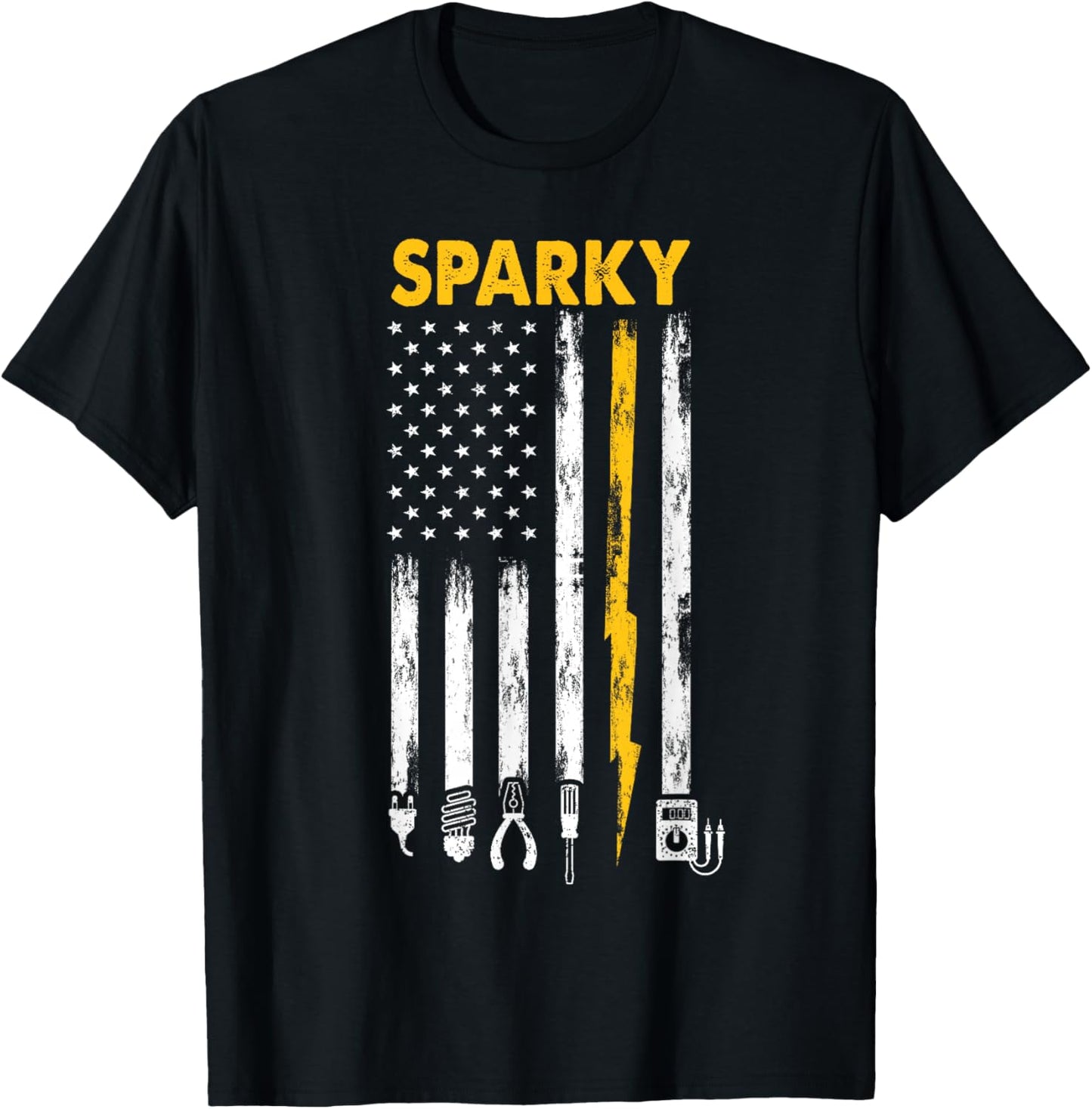 Electrician US Flag Sparky Tools T-Shirt - T-Shirt | Black