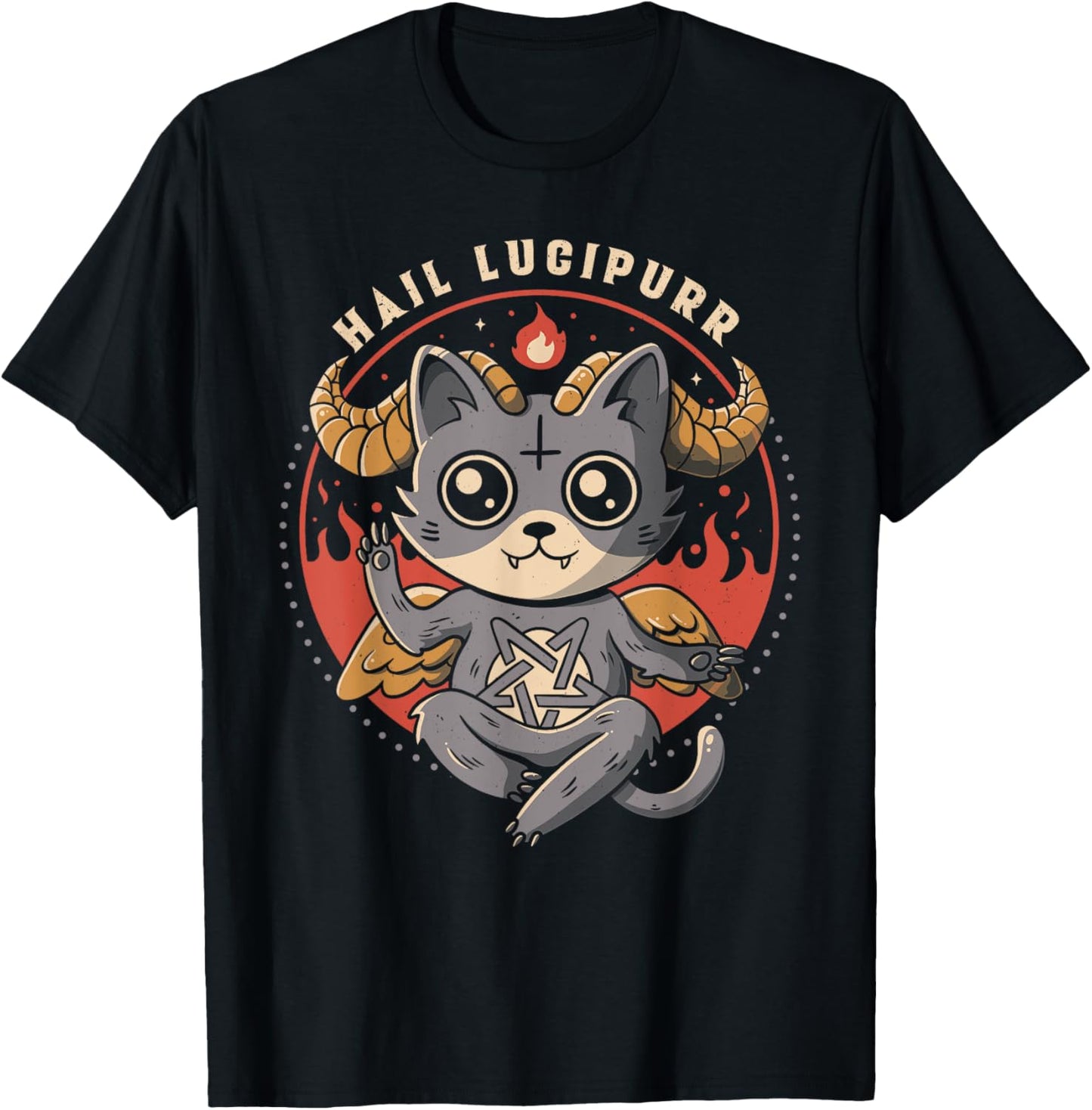Hail Lucipurr Devil Cat Lover Pentagram Satan Cute Baphomet Women T-Shirt - T-Shirt | Black