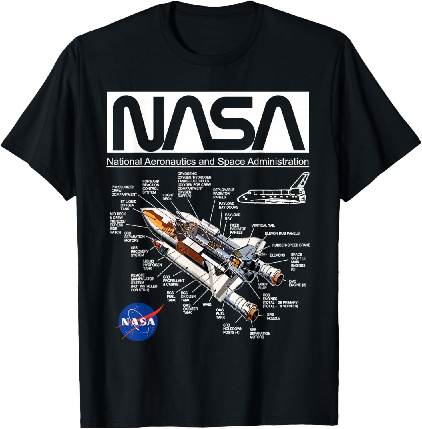 NASA Space Shuttle Schematic Diagram Worm Logo T-Shirt - T-Shirt | Black