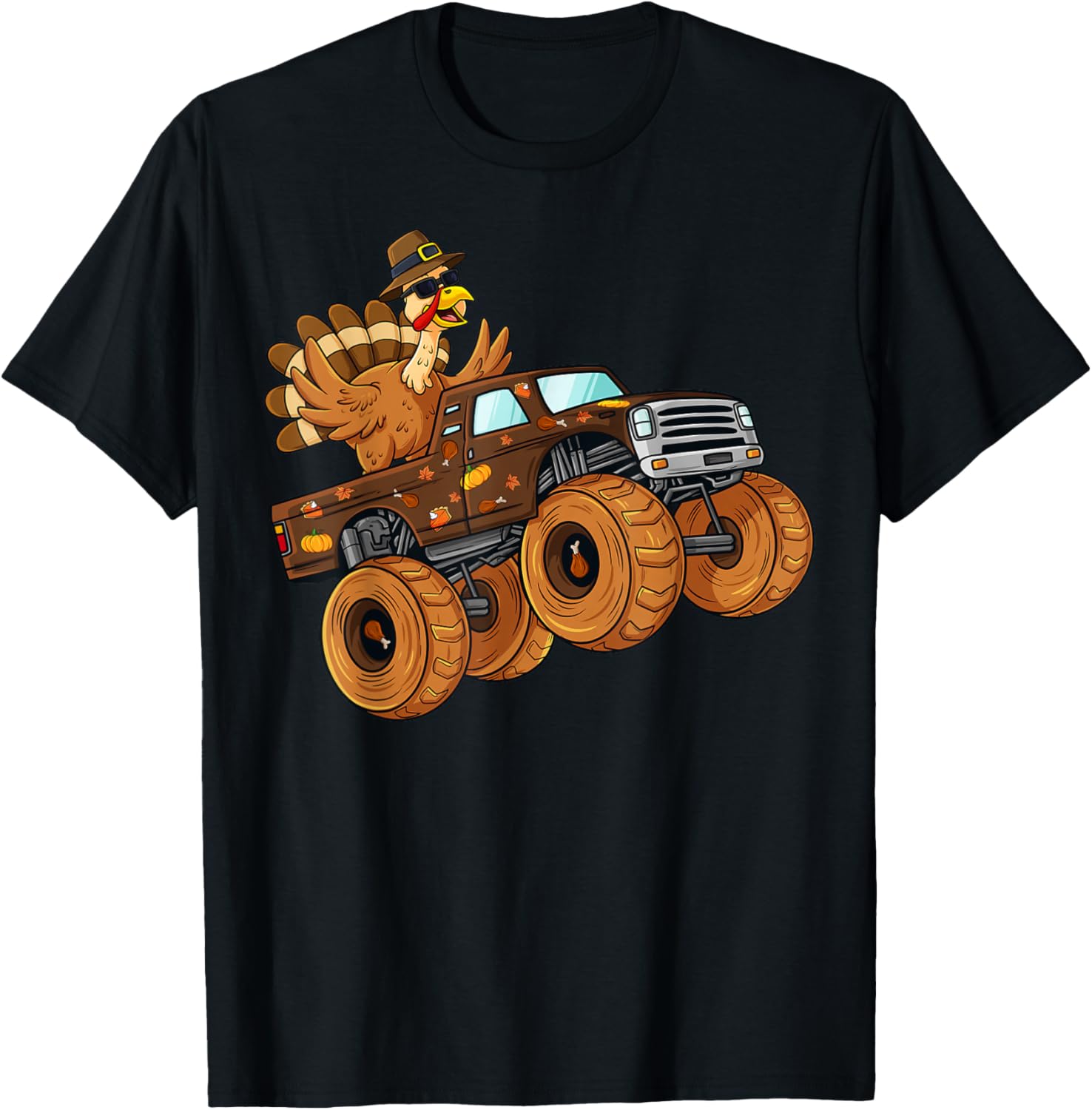 Thanksgiving Turkey Riding Monster Truck Boys Kids T-Shirt - T-Shirt | Black