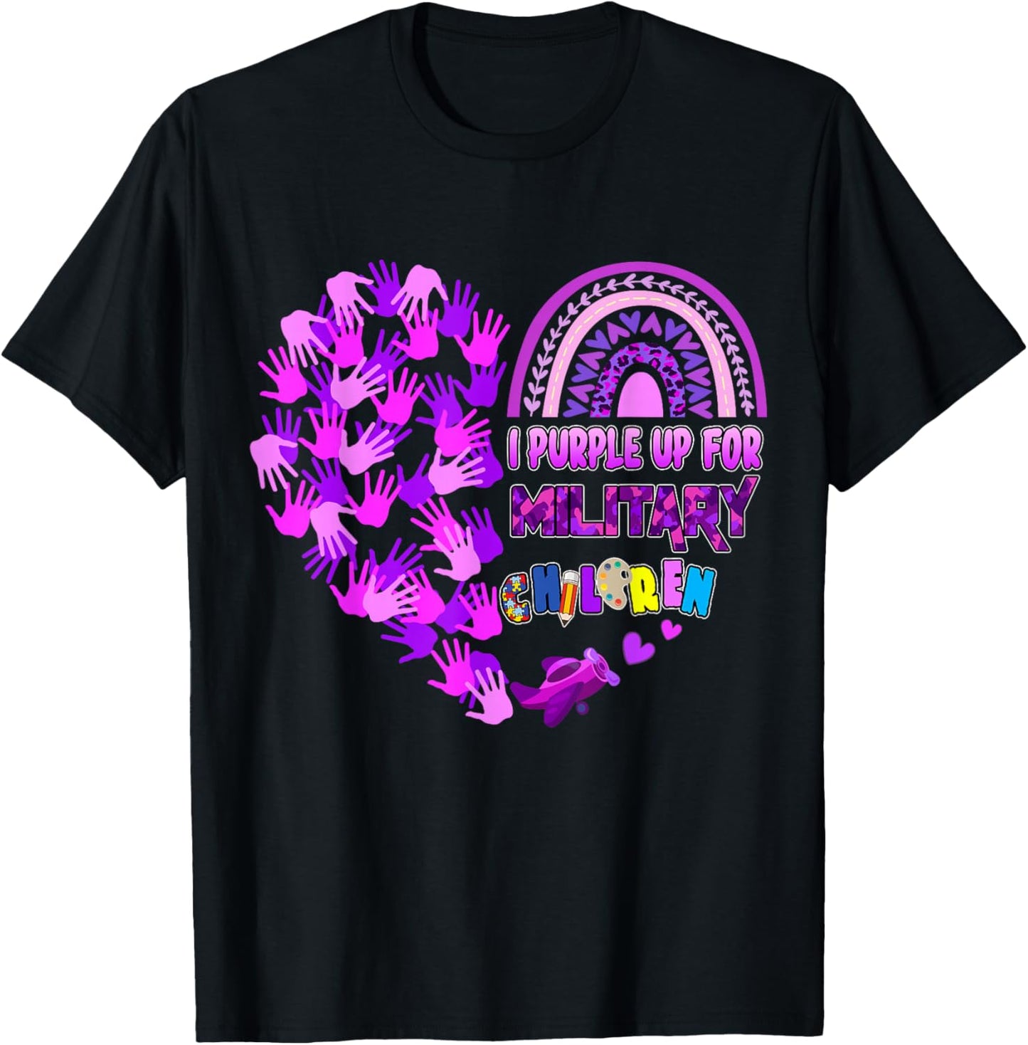 Heart Military Child Month - Purple Up For Military Kids T-Shirt - T-Shirt | Black