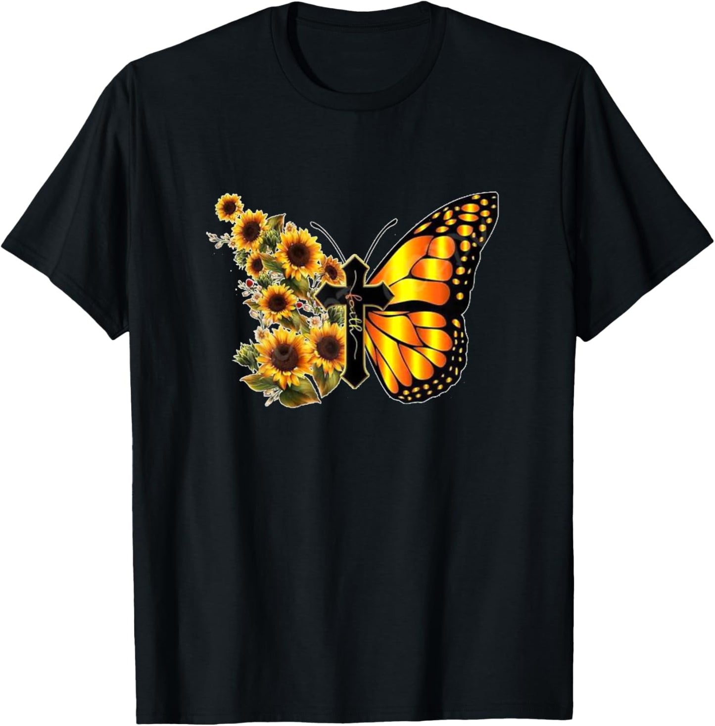 Sunflower Butterfly Faith T-Shirt - T-Shirt | Black