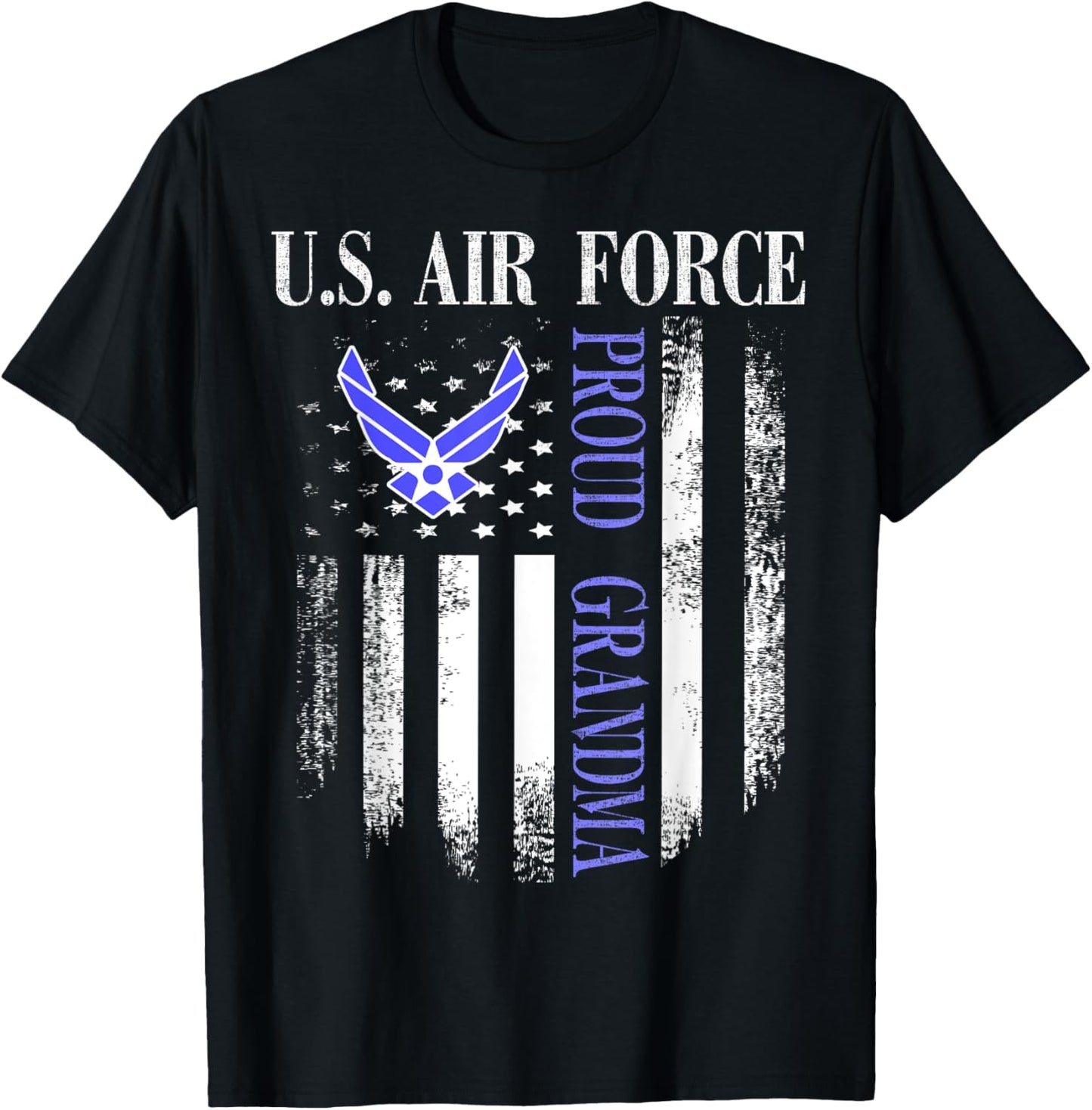 Vintage U.S. Air Force Proud Grandma With American Flag T-Shirt - T-Shirt | Black