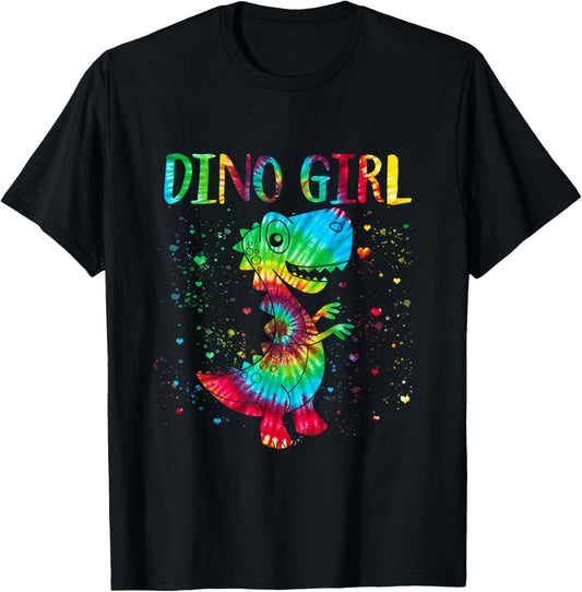 Dino Girl Dinosaur Lover Tie Dye Cute T-rex Halloween T-Shirt - T-Shirt | Black