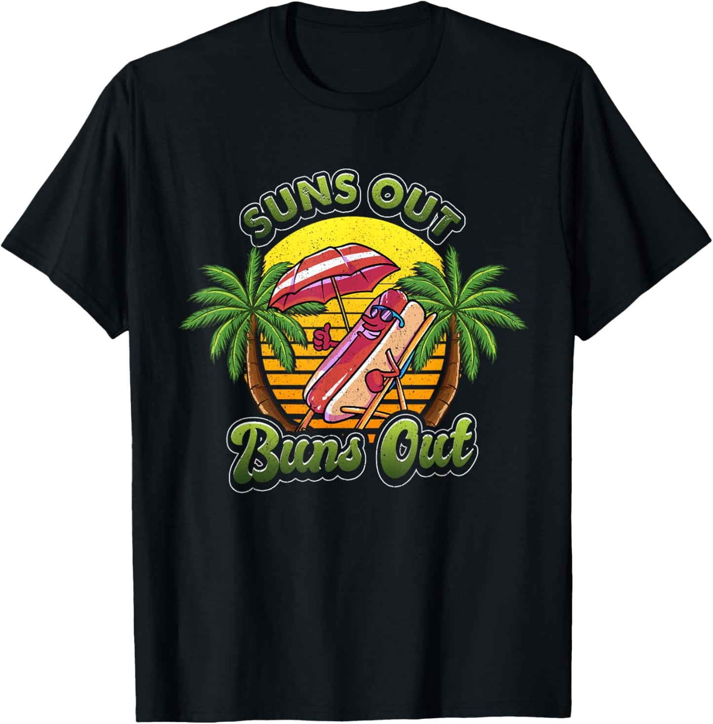 Funny Suns Out Buns Out Hotdog Hot Dog Joke Sausage T-Shirt - T-Shirt | Black