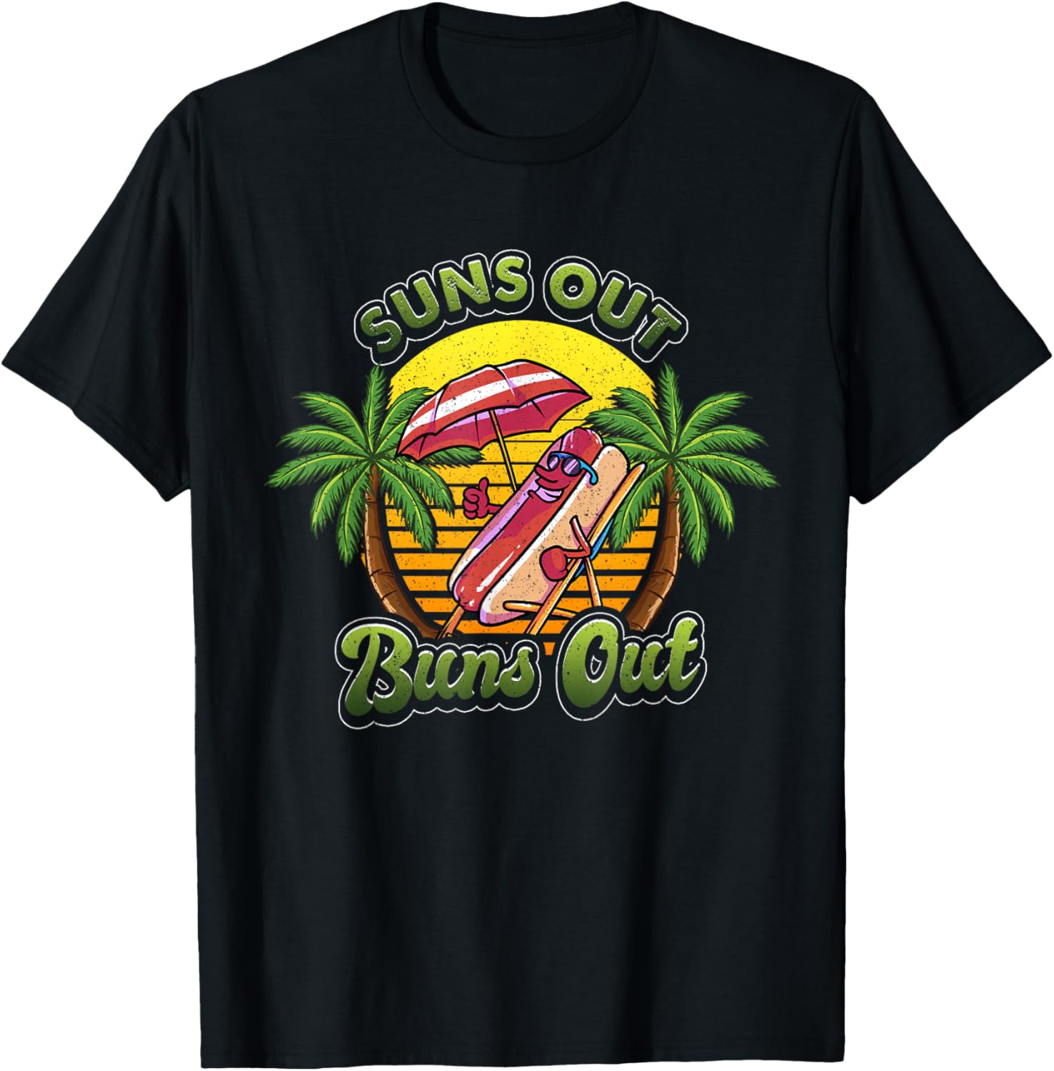 Funny Suns Out Buns Out Hotdog Hot Dog Joke Sausage T-Shirt - T-Shirt | Black