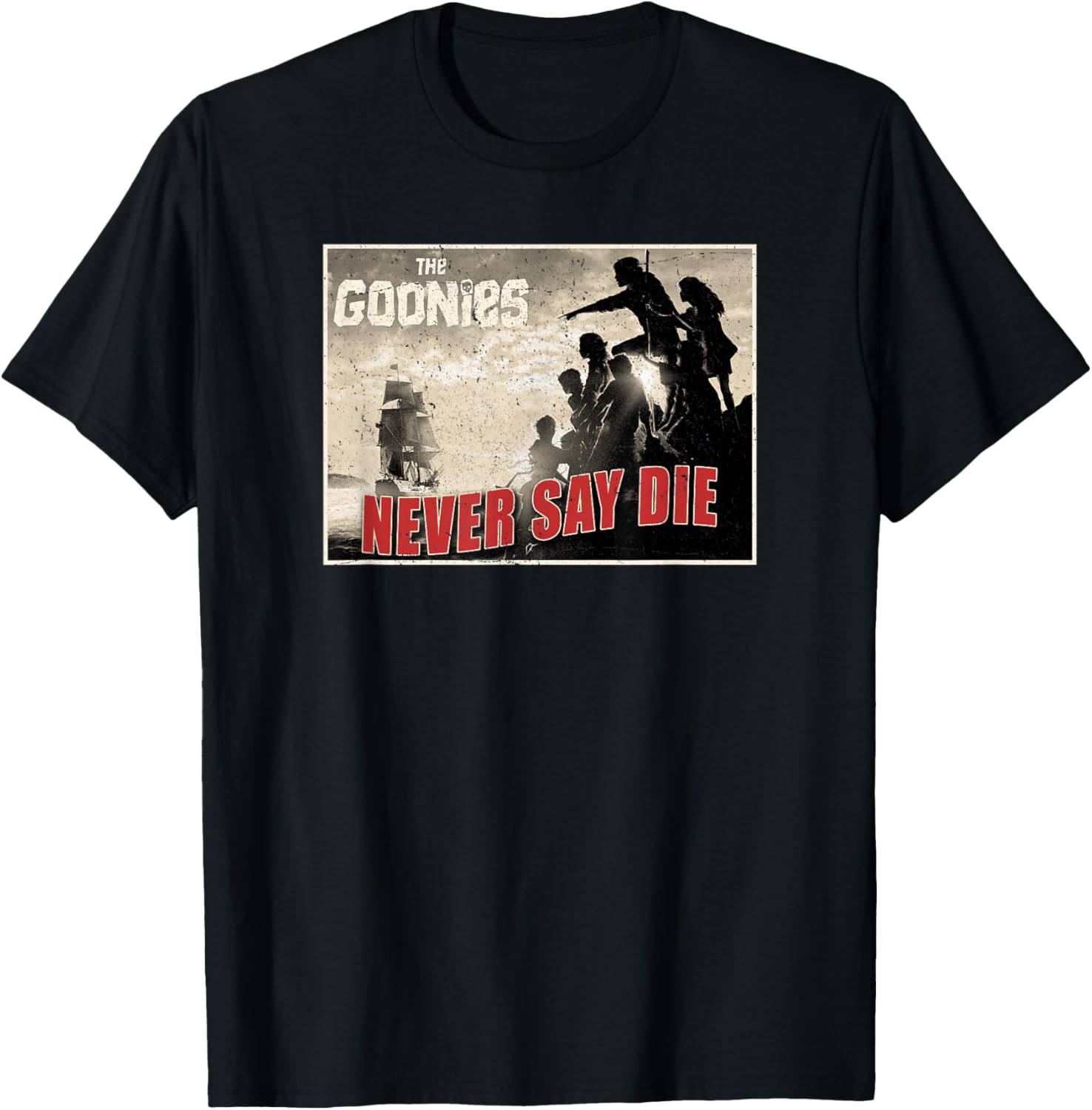 The Goonies Never Say Die Vintage Poster T-Shirt - T-Shirt | Black