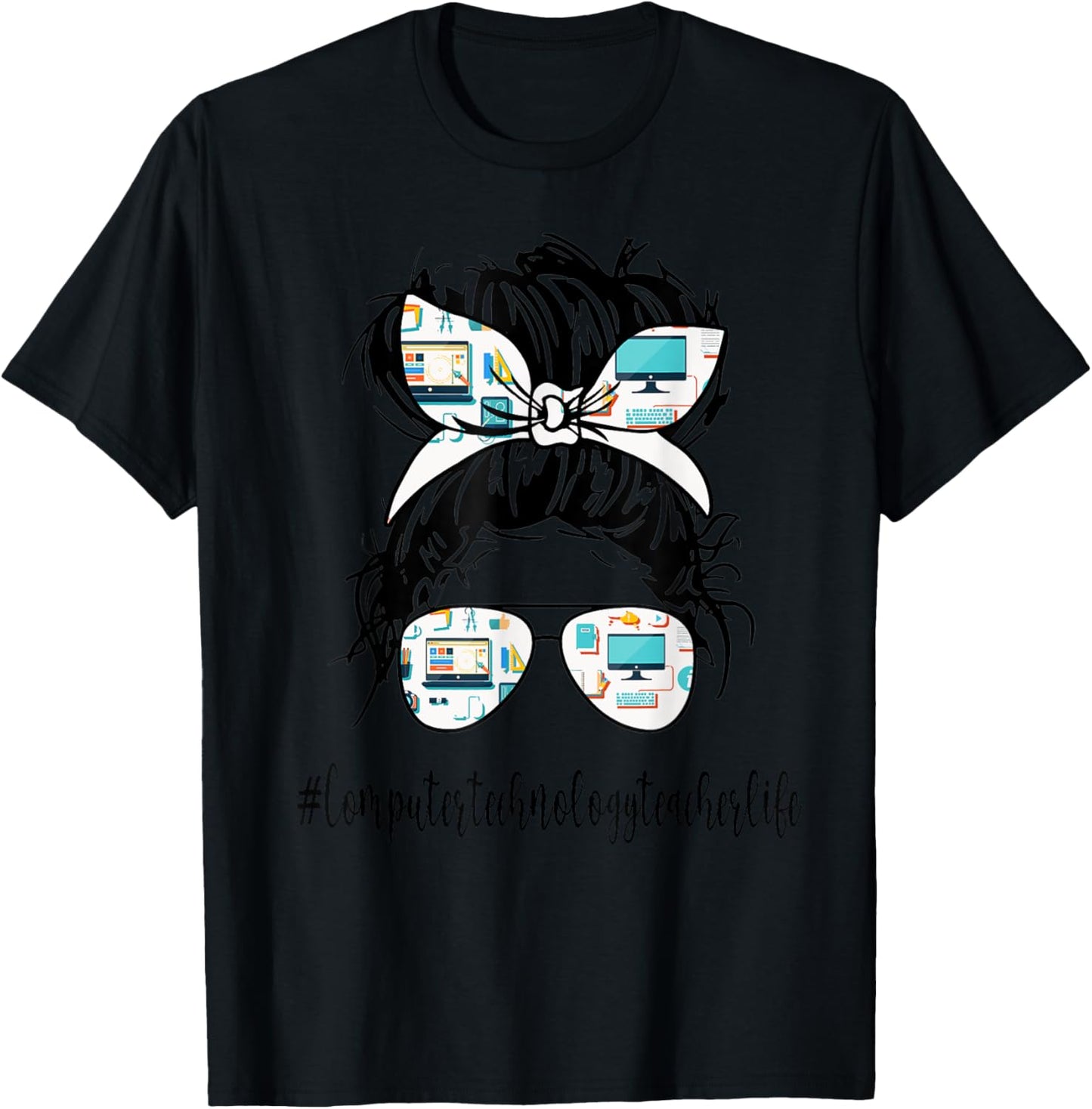 Computer Technology Teacher Life Messy Bun Back to School T-Shirt - T-Shirt | Black