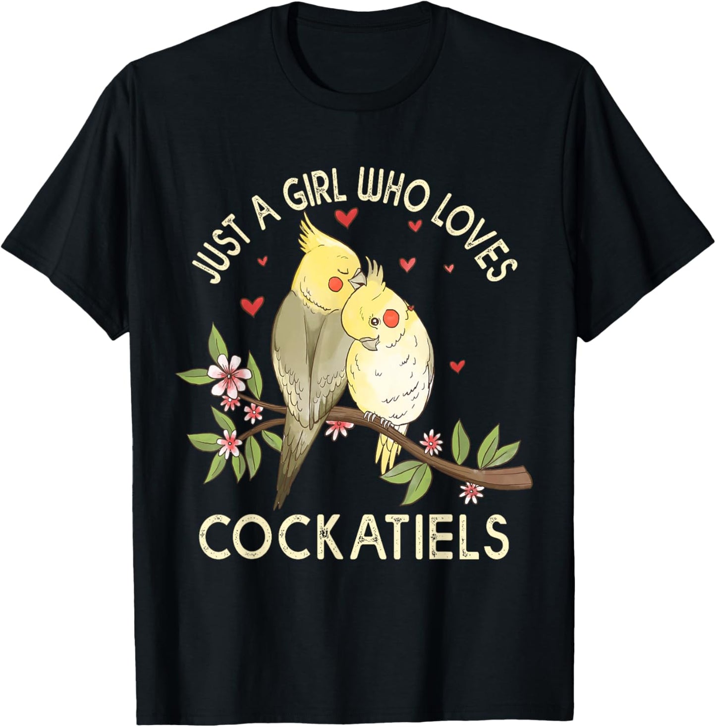 Cockatiels Love Birds Couple Valentines Day Cute Parrot Birb T-Shirt - T-Shirt | Black