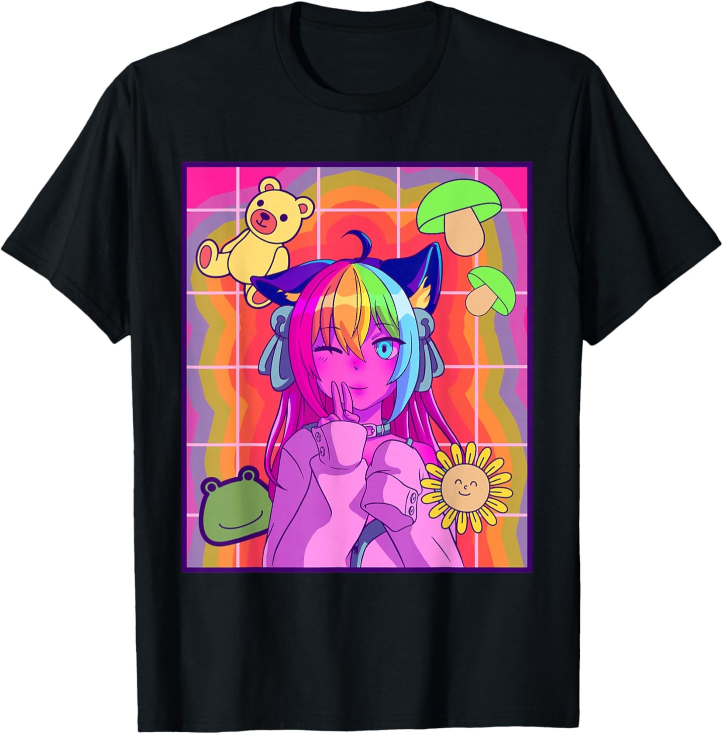 Kidcore Aesthetic Kawaii Anime Girl Old Indie 80s 90s Retro T-Shirt - T-Shirt | Black