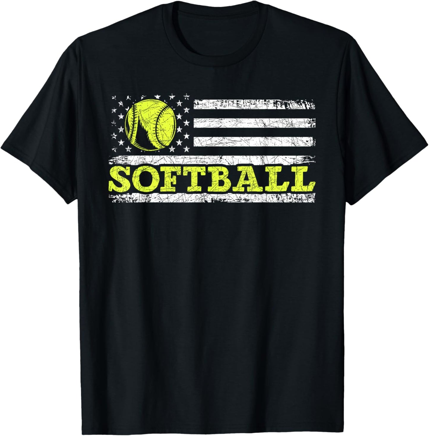 USA Flag Patriotic Softball Player American Sport Softball T-Shirt - T-Shirt | Black