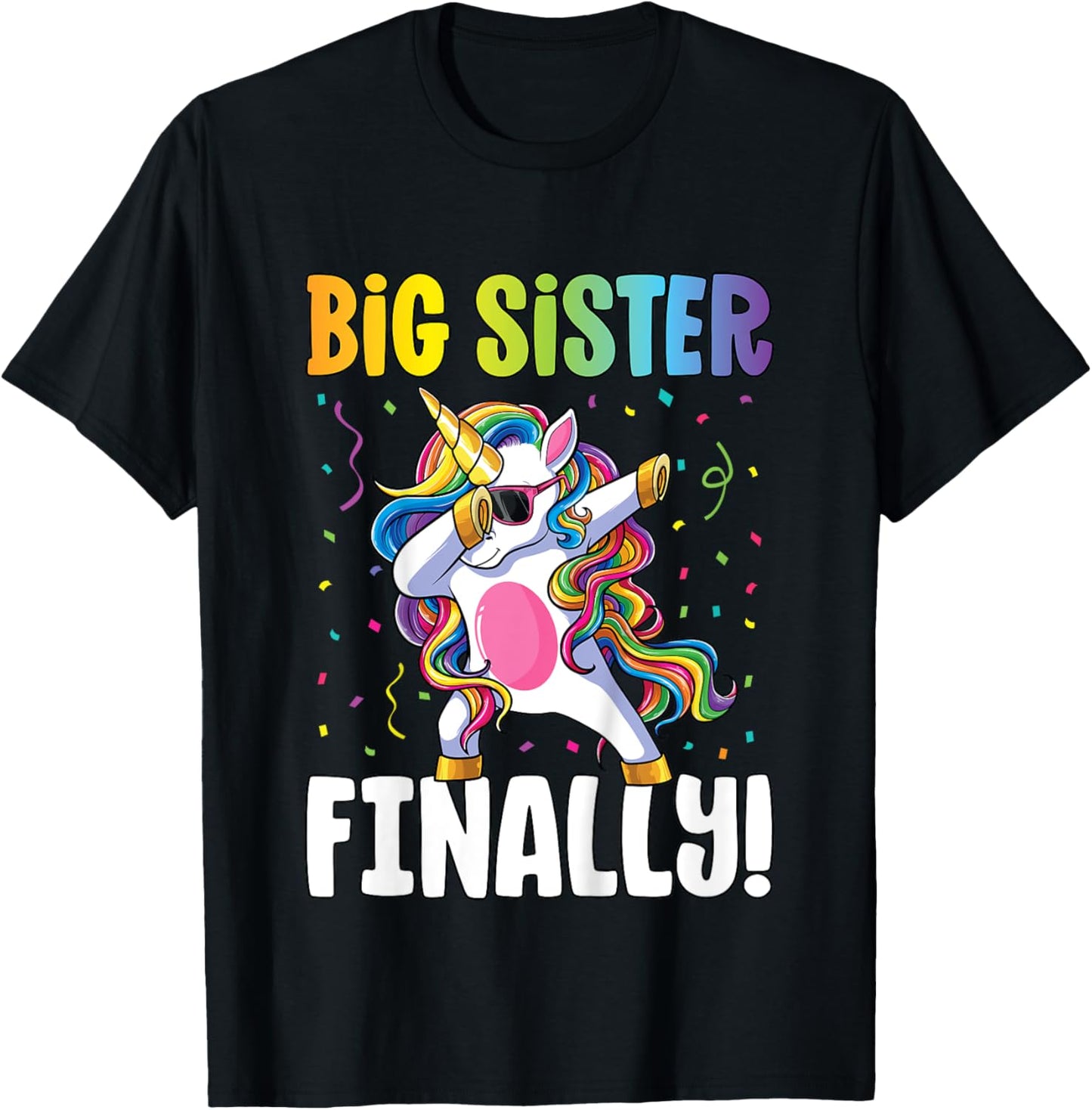 Big Sister Finally Dabbing Unicorn Girls Big Sister T-Shirt - T-Shirt | Black