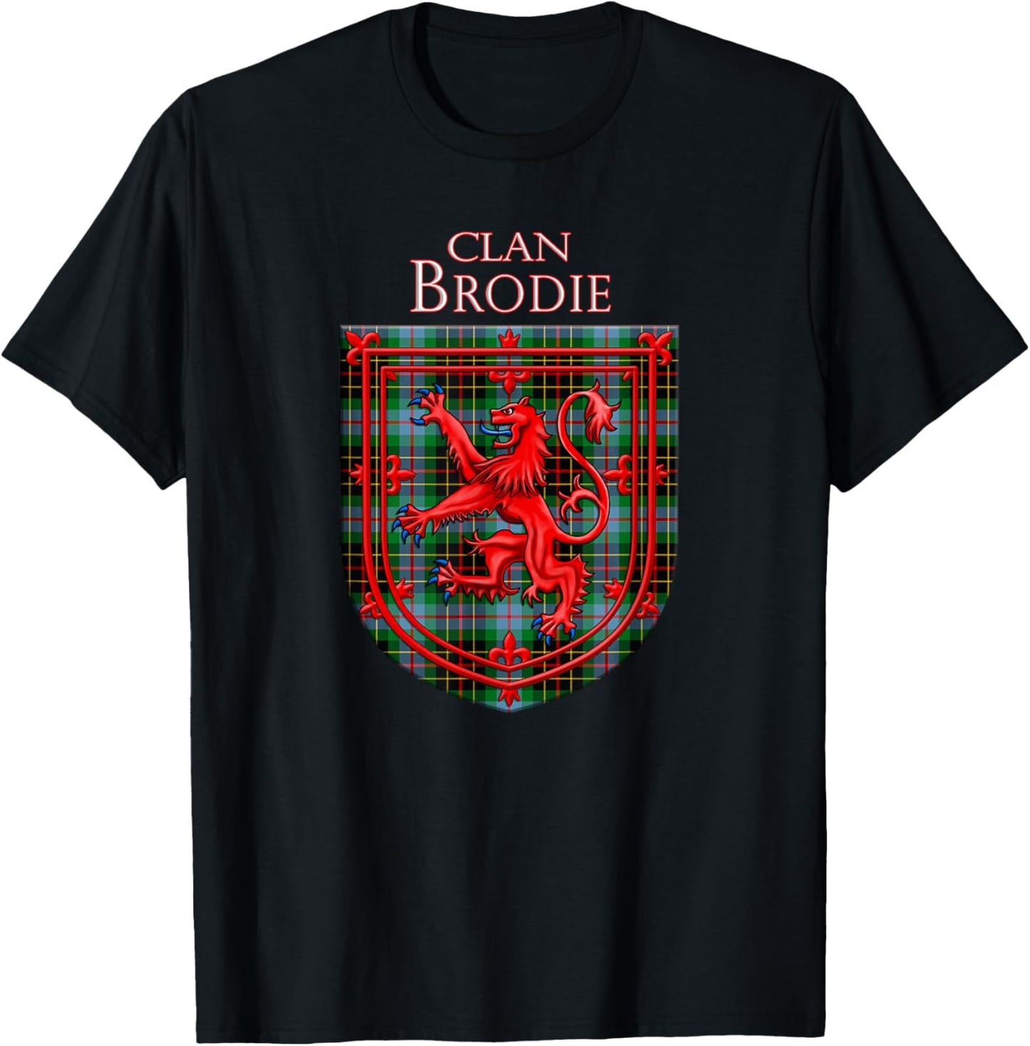 Brodie Hunting Tartan Scottish Plaid Lion Rampant T-Shirt - T-Shirt | Black
