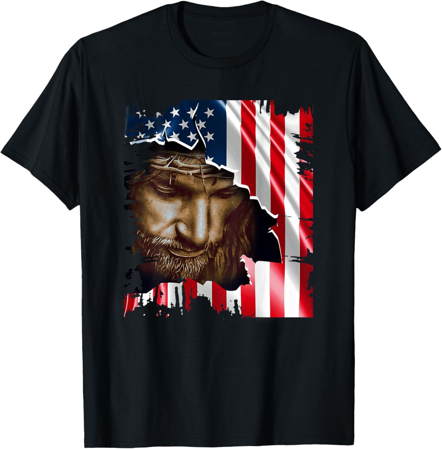 Jesus Christ American Flag US Pride Patriotic Christian Men T-Shirt - T-Shirt | Black