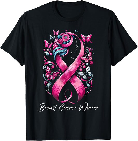Faith Hope Love Ribbon Breast Cancer Awareness Warrior Pink T-Shirt - T-Shirt | Black