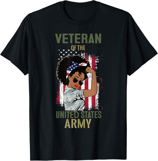 African American Army Veteran Female Shirt, Melanin US Army T-Shirt - T-Shirt | Black