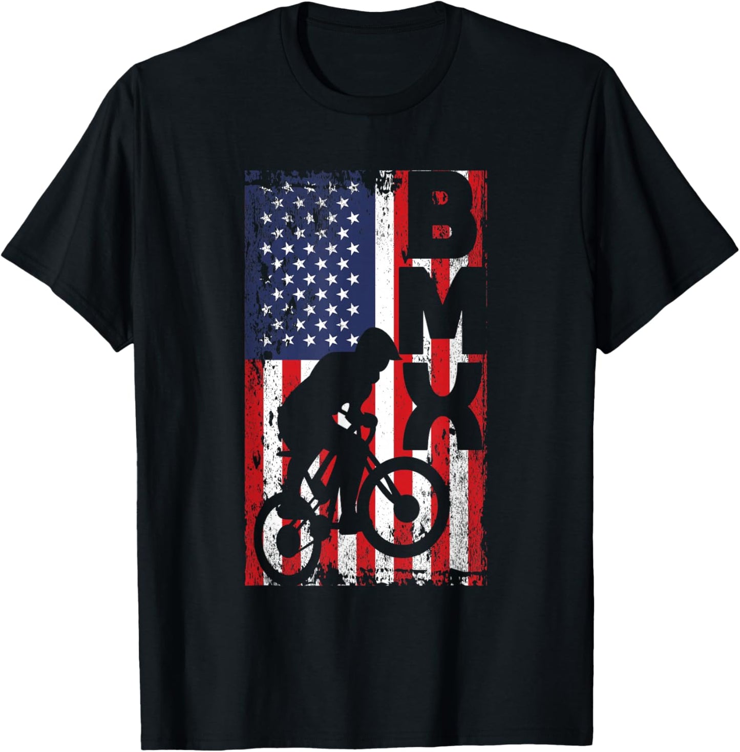 American Flag BMX Racing Extreme Sport Riding Cool Bike Ride T-Shirt - T-Shirt | Black