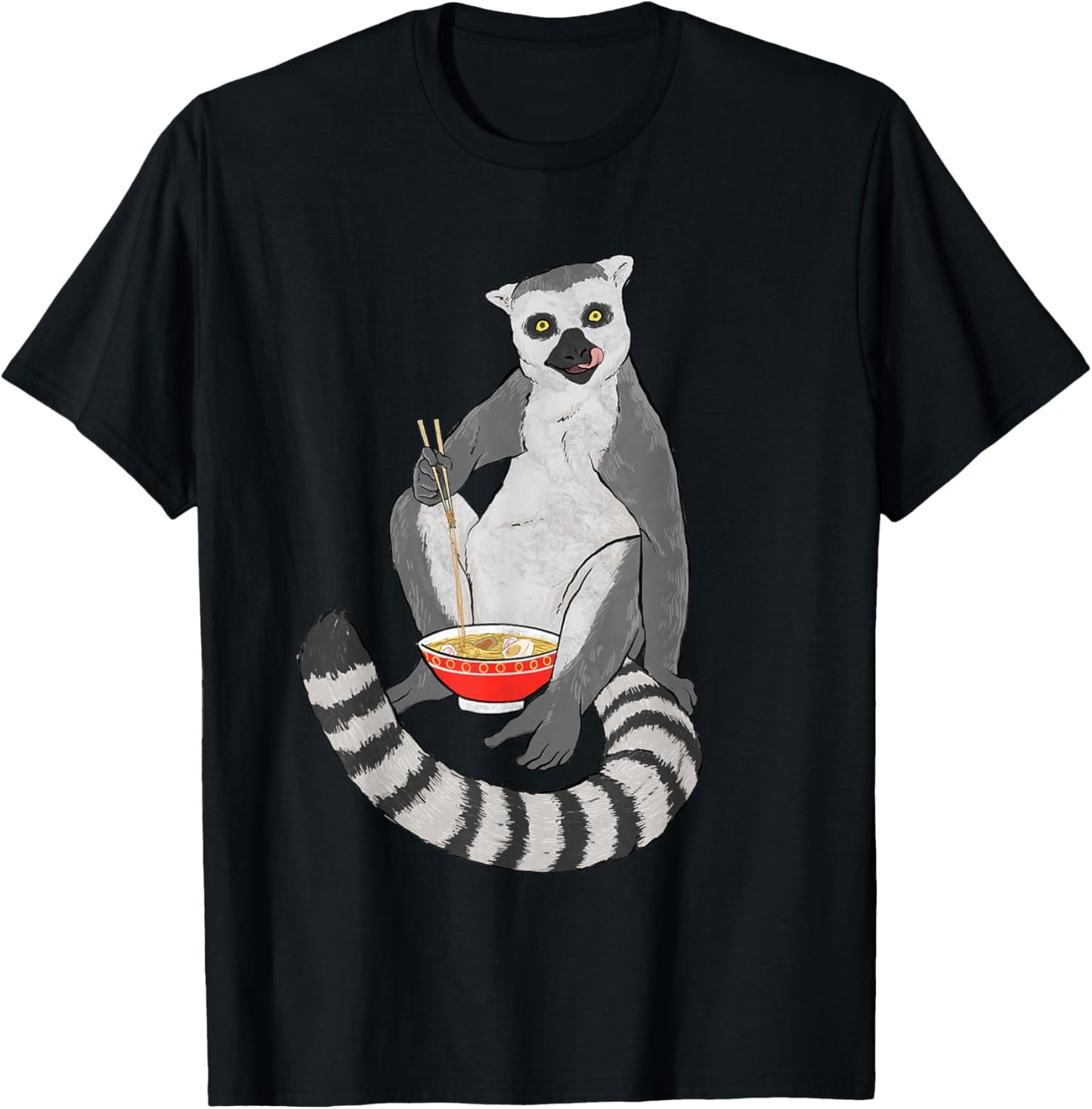 Lemur Ramen Bowl - Zookeeper Animal Researcher Lemur Lover T-Shirt - T-Shirt | Black