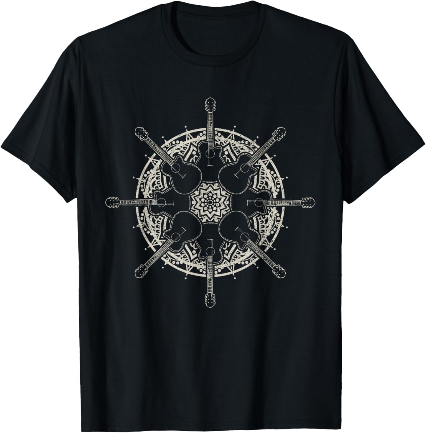 Guitar Player Mandala Vintage Guitarist T-Shirt - T-Shirt | Black