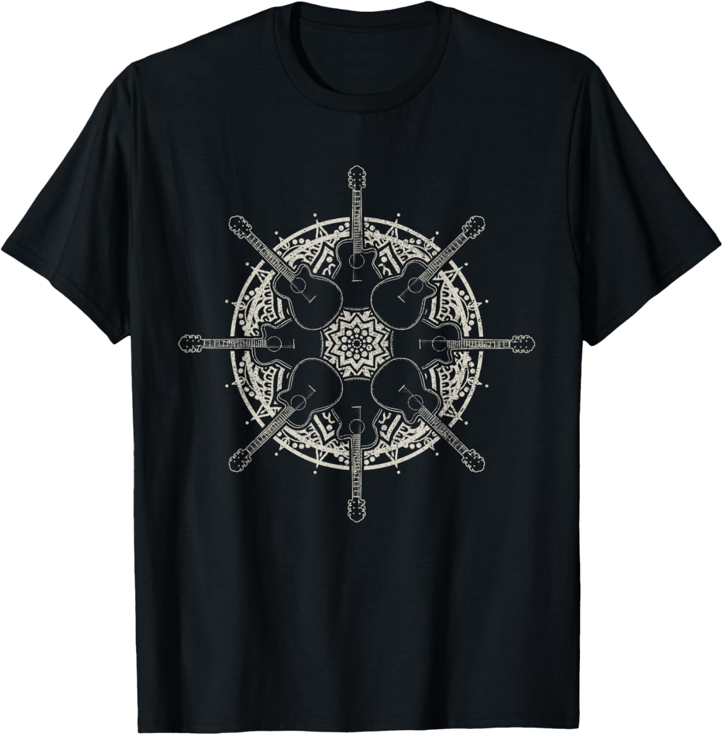 Guitar Player Mandala Vintage Guitarist T-Shirt - T-Shirt | Black
