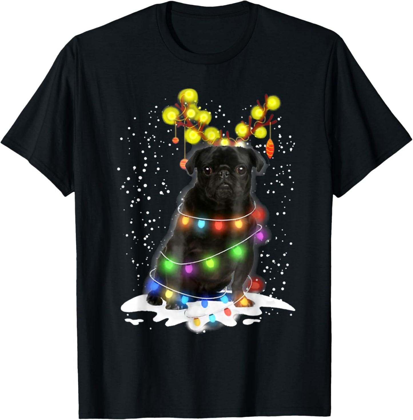 Black Pug Blinker - Nice Dog Christmas Pug Christmas Tree Women T-Shirt - T-Shirt | Black