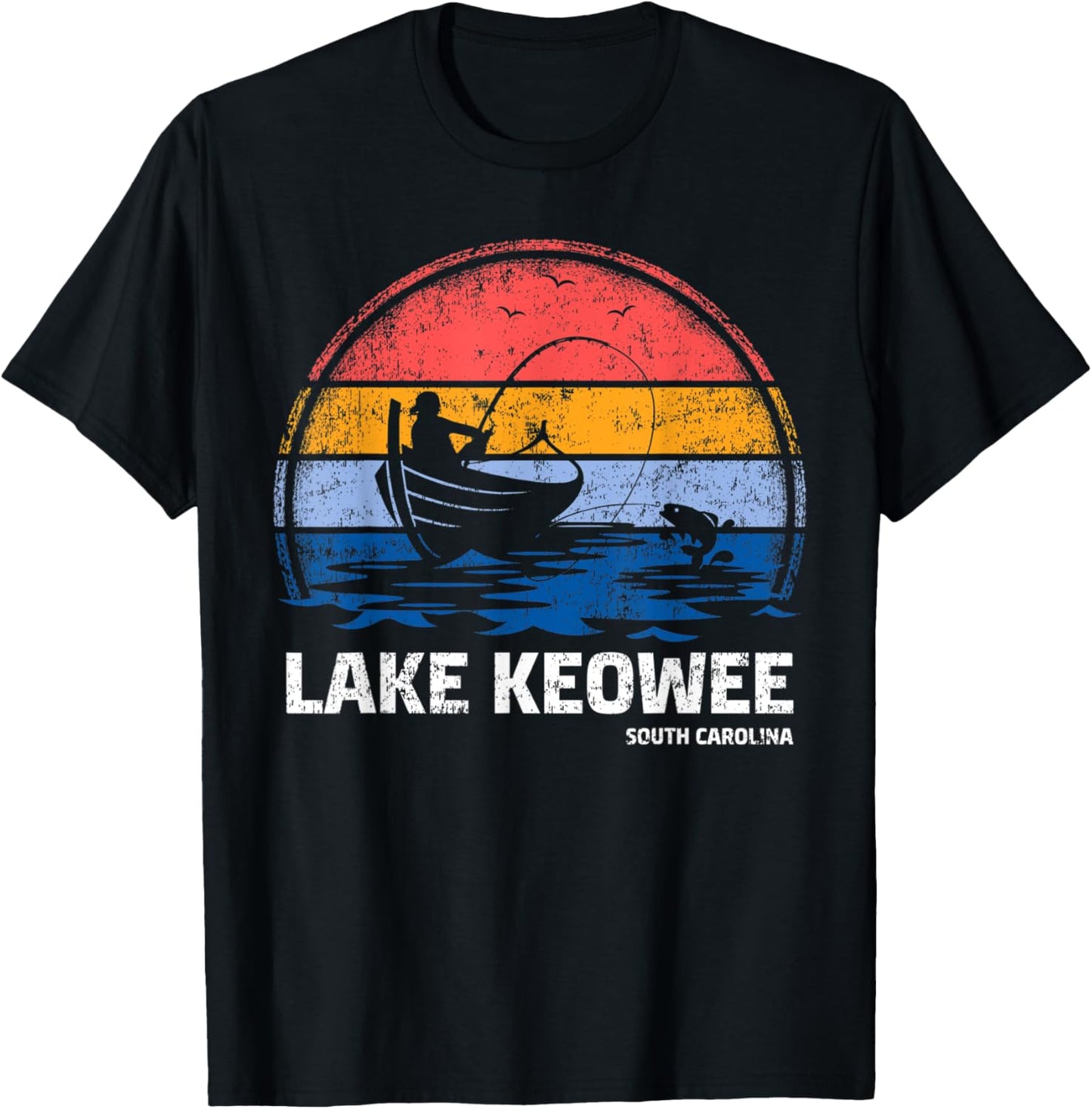 Vintage Retro South Carolina Keowee Lake Summer Fishing Men Women Kids T-Shirt - T-Shirt | Black