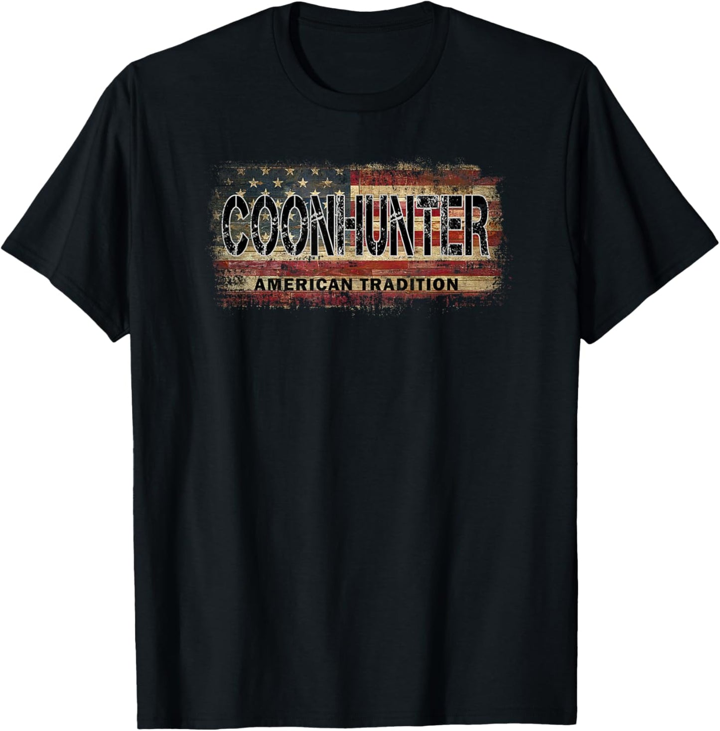 Coon Hunter American Flag Vintage Style Coon Hunting Dog T-Shirt - T-Shirt | Black