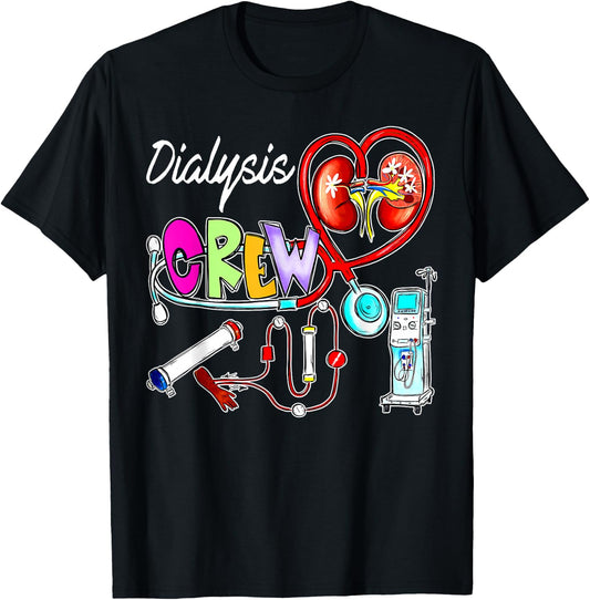 Dialysis Crew Stethoscope Heart Kidney Nephrology Technician , Small, Black T-Shirt - T-Shirt | Black