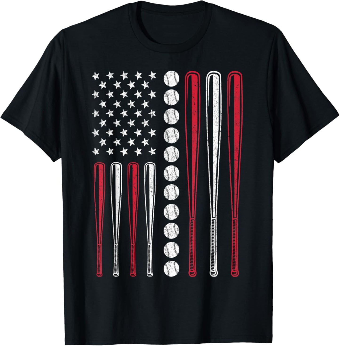 Patriotic Baseball 4th of July Men USA American Flag Boys T-Shirt - T-Shirt | Black
