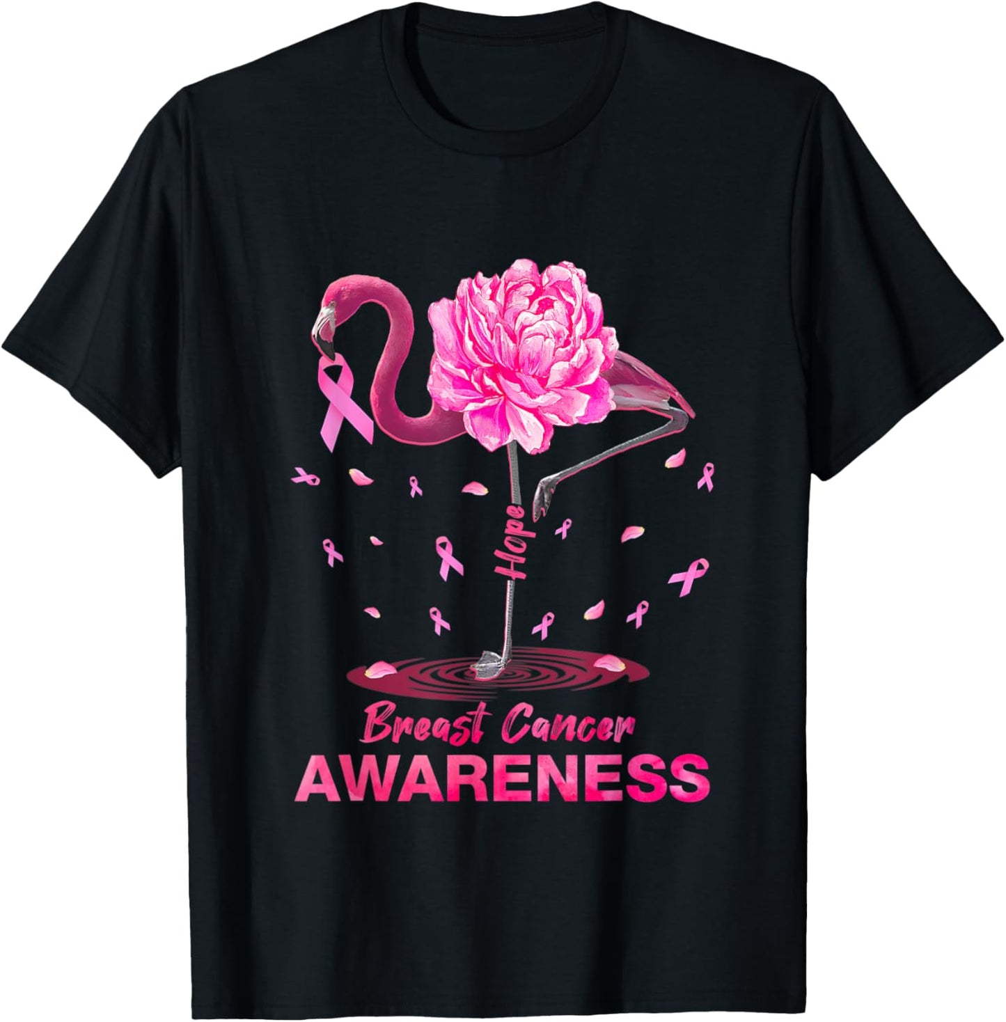 Pink Hope Flamingo Breast Cancer Awareness T-Shirt - T-Shirt | Black
