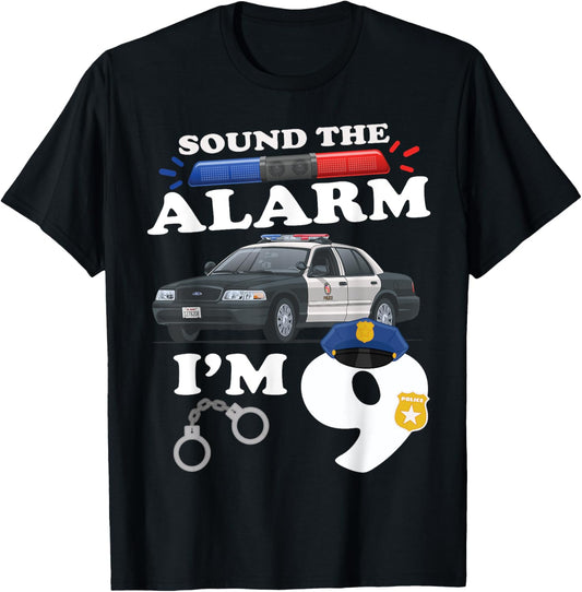 9 Year Old Cop Birthday Police Car 9th Birthday Police Theme T-Shirt - T-Shirt | Black
