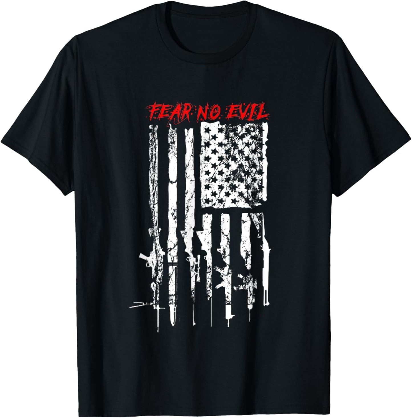 Patriotic American Flag Gun Fear No Evil T-Shirt - T-Shirt | Black