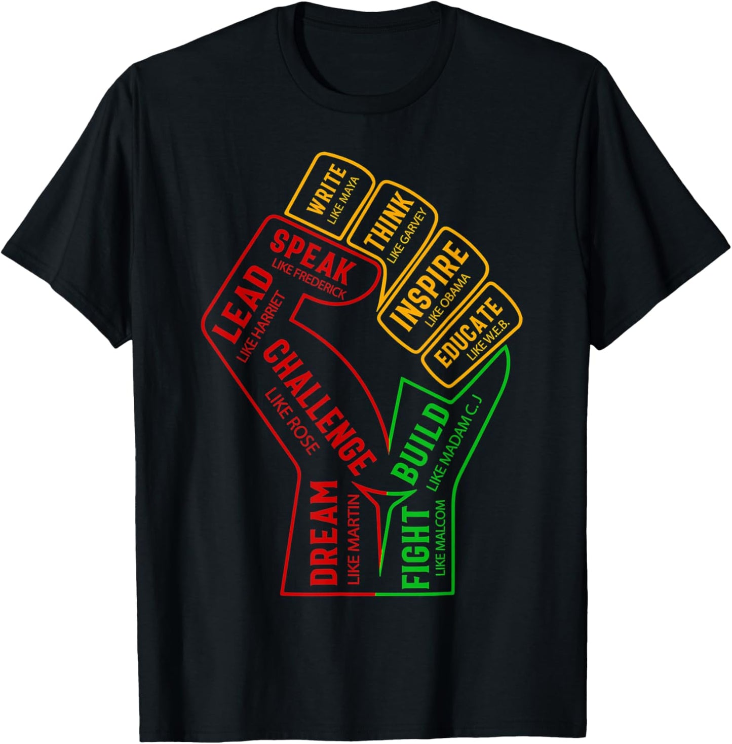 Inspiring Black Leaders Power Fist Hand Black History Month T-Shirt - T-Shirt | Black