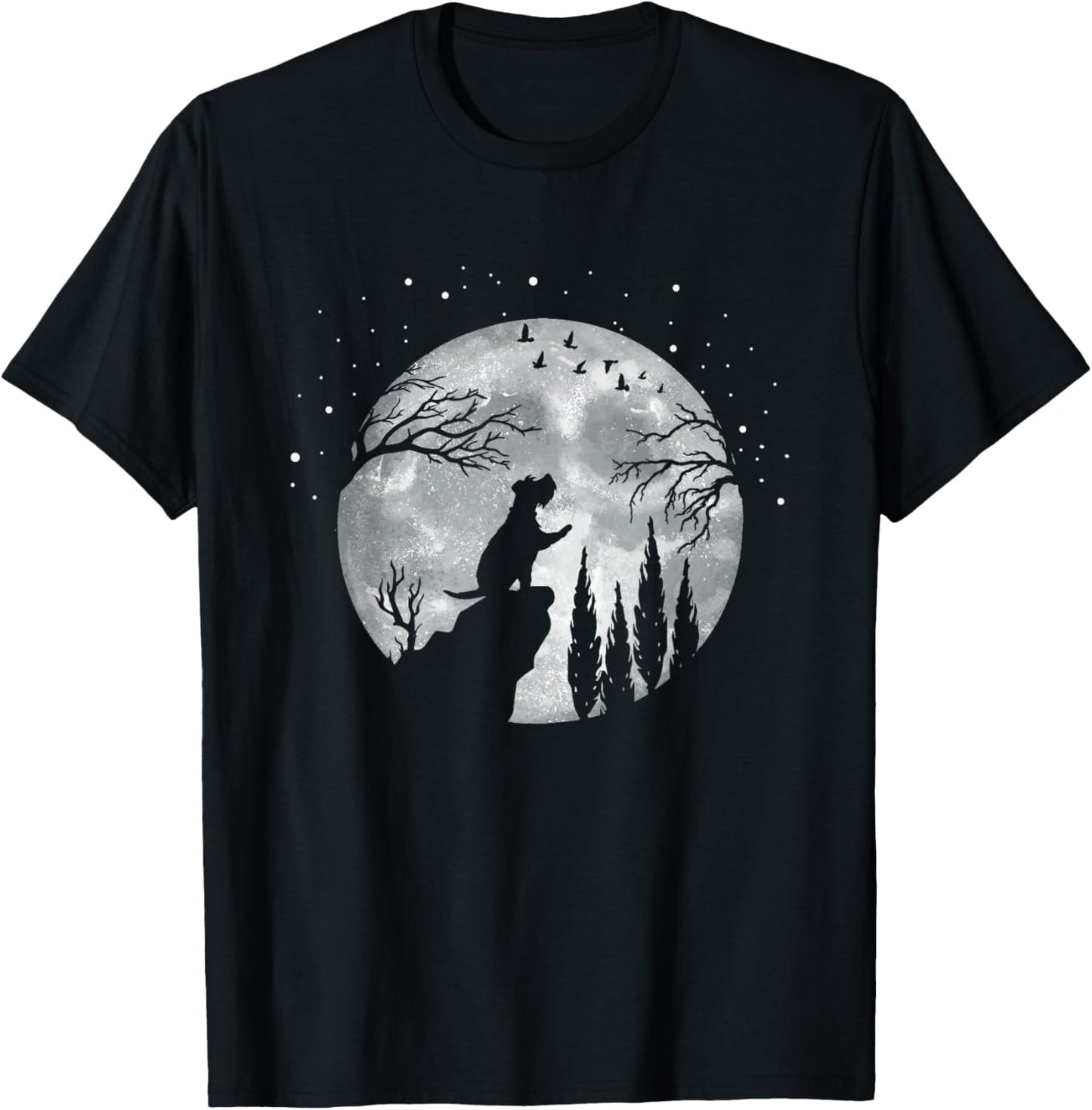 Schnauzer Pet Owner Full Moon At Night - Dog Breed Schnauzer T-Shirt - T-Shirt | Black