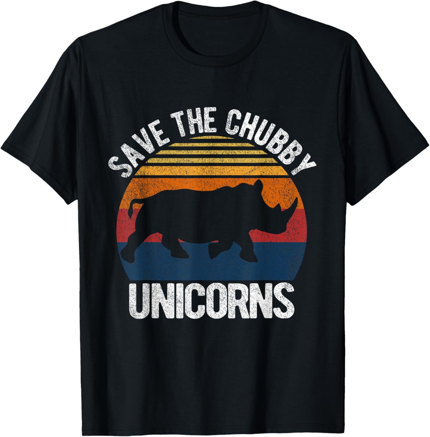 Save The Chubby Unicorns Funny Rhino Chubby Unicorn Retro T-Shirt - T-Shirt | Black