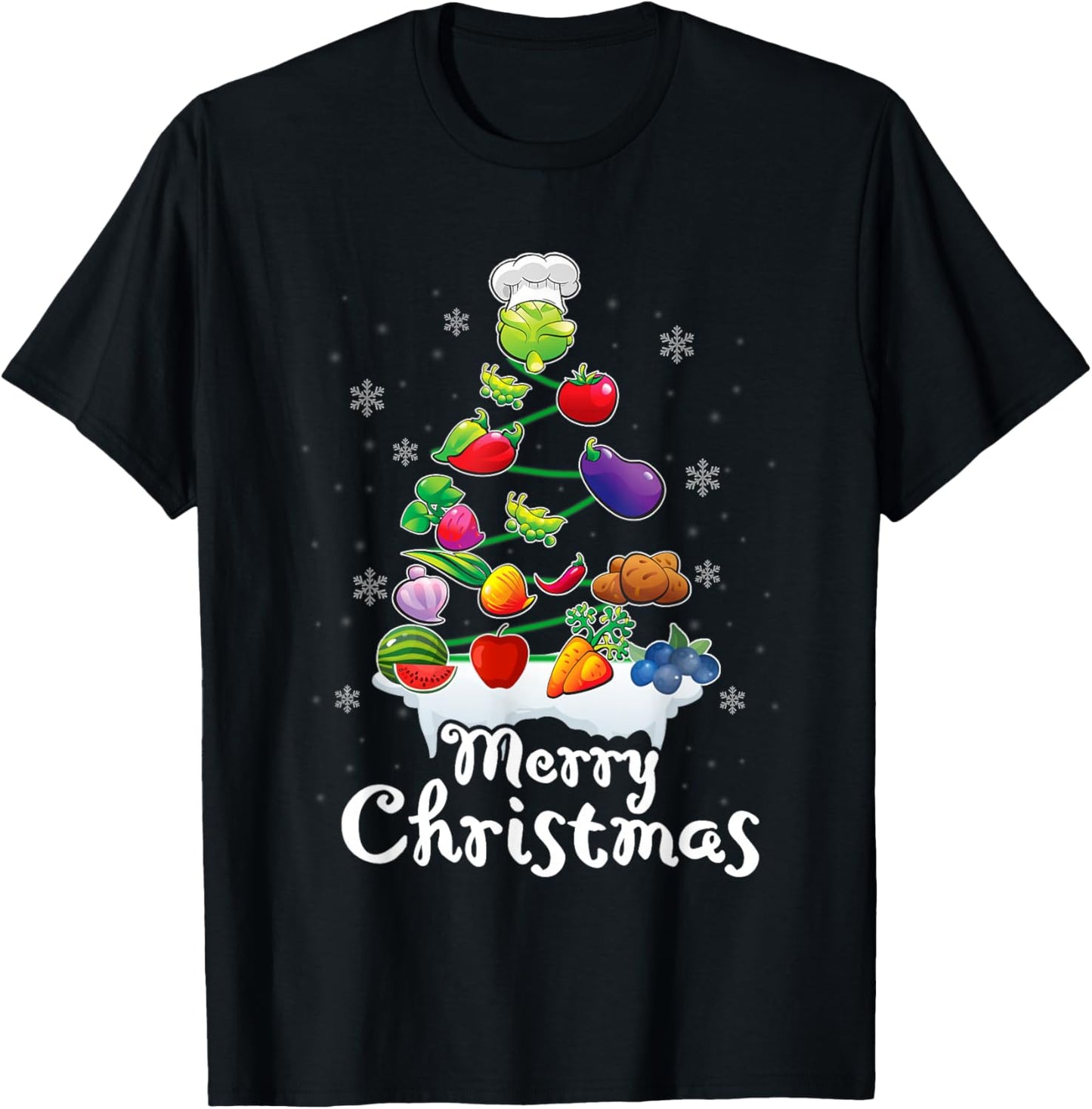 Vegetable Christmas Tree Funny Lunch Lady Pajama Xmas T-Shirt - T-Shirt | Black