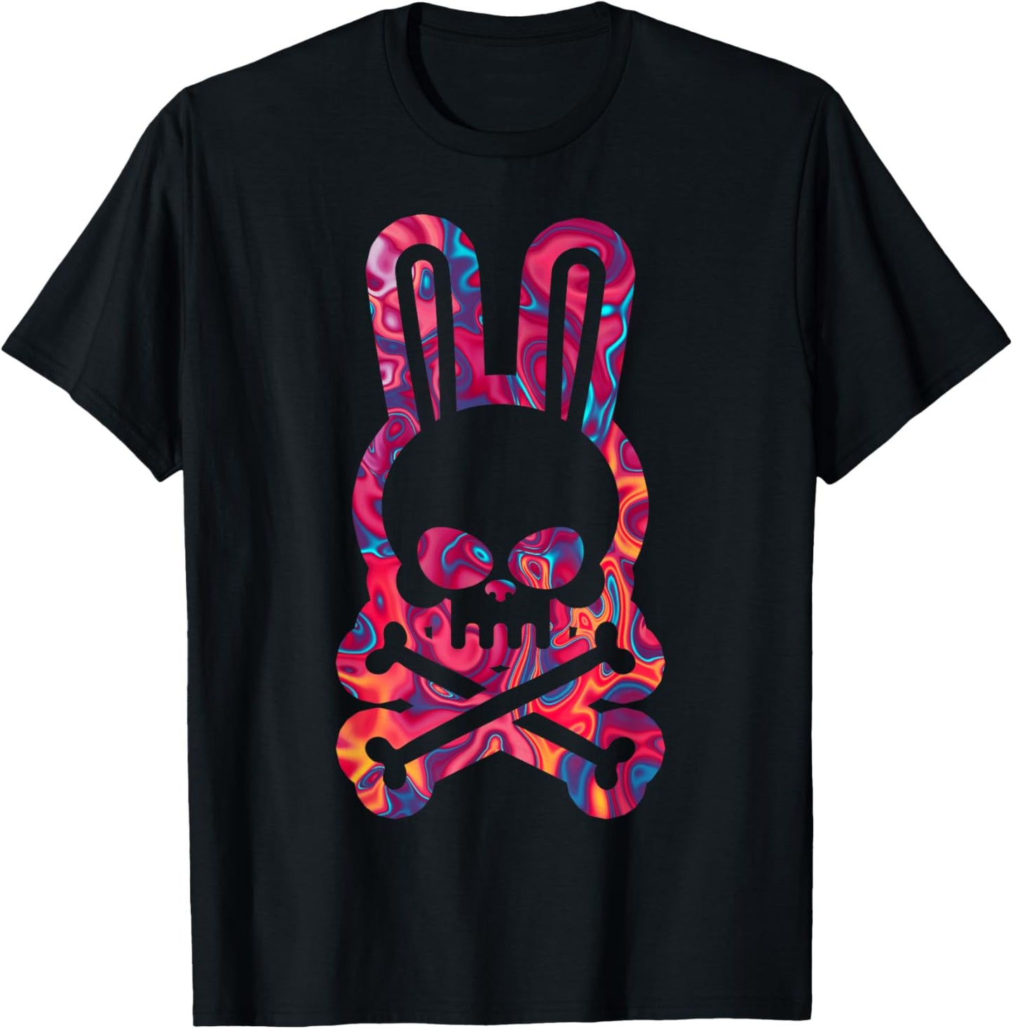 Easter Bunny Retro Tie Dye Bunny Skull Cross Bone Halloween T-Shirt - T-Shirt | Black