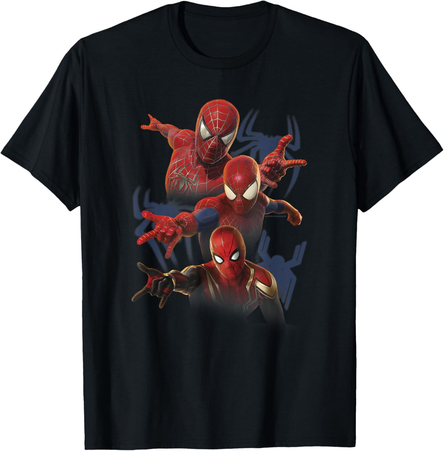 Marvel Spider-Man No Way Home Spider-Man Trio Combat Pose Small T-Shirt - T-Shirt | Black