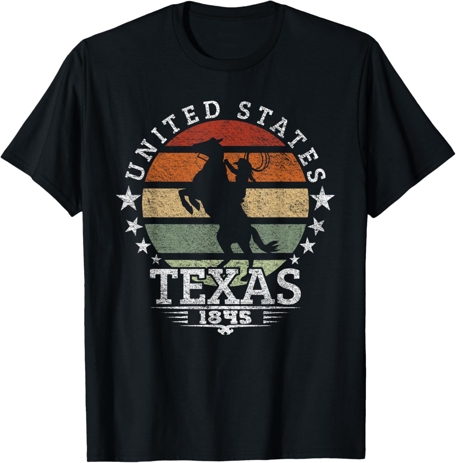 Texas 1845 Vintage horse silhouette Cowboy and Rodeo Fan T-Shirt - T-Shirt | Black