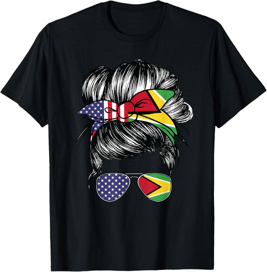 Guyana Flag American Women Girl USA Heritage Guyanese T-Shirt - T-Shirt | Black