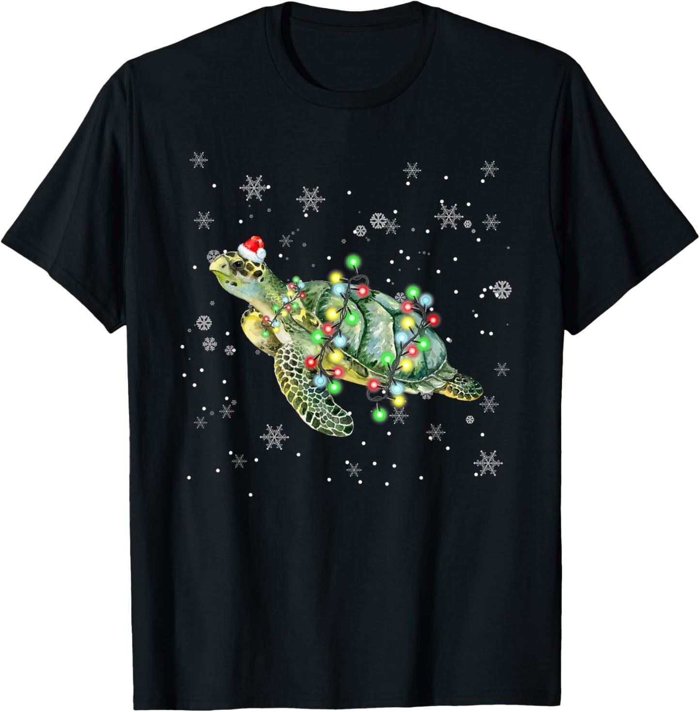Sea Turtle Christmas shirt Santa Hat Light Family Matching T-Shirt - T-Shirt | Black