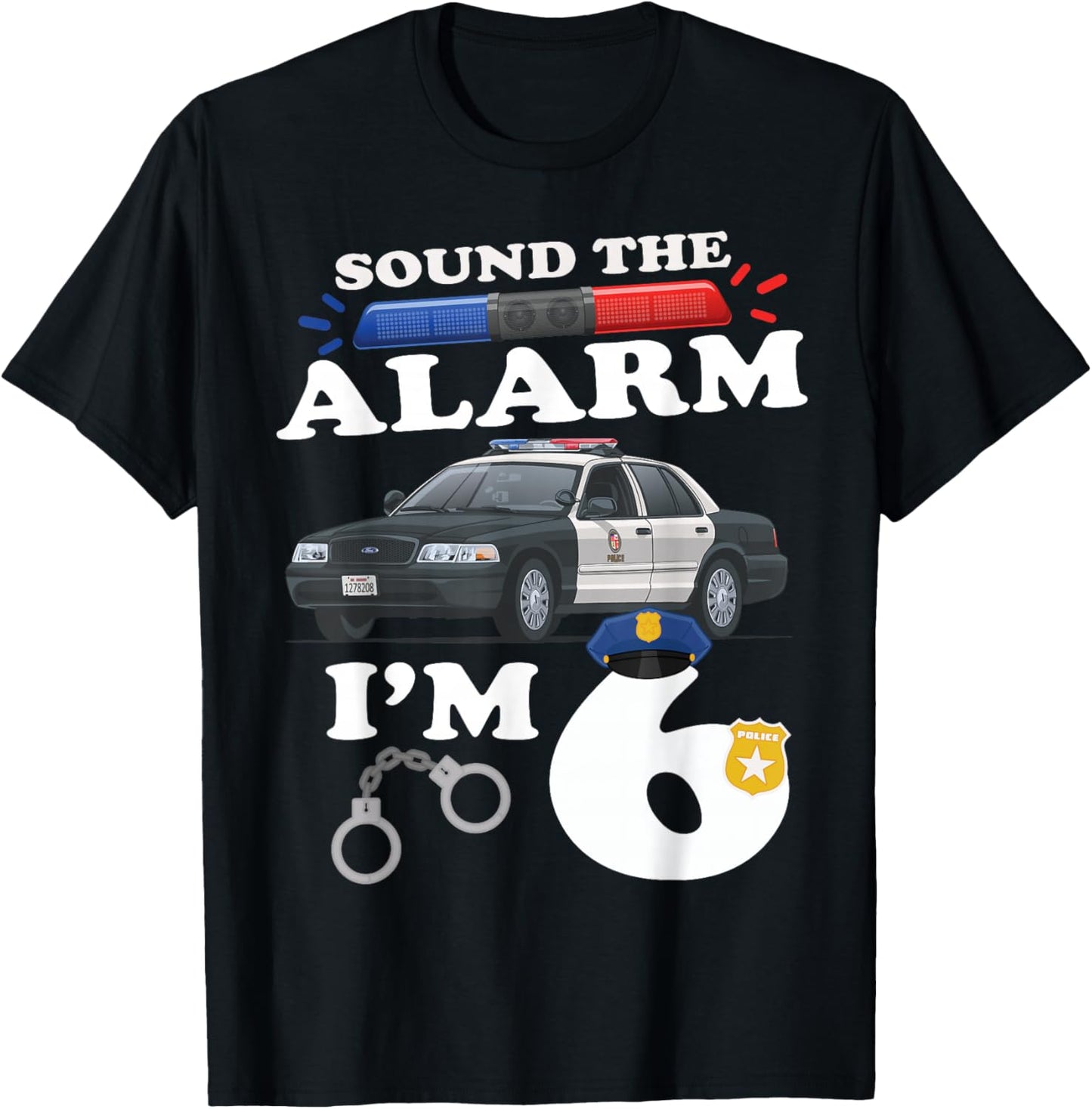6 Year Old Cop Birthday Police Car 6th Birthday Police Theme T-Shirt - T-Shirt | Black