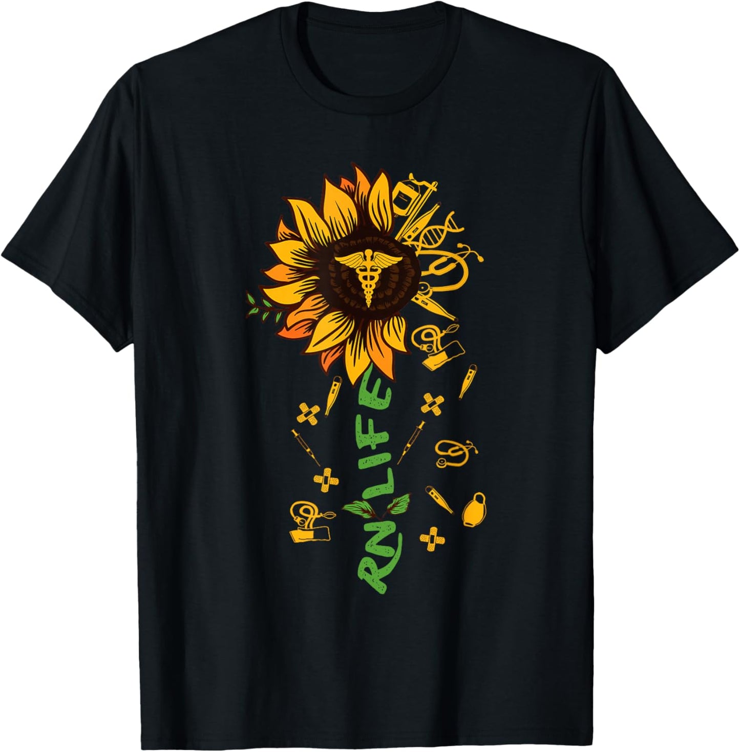 RN Life Nurse Sunflower Medical Nurses T-Shirt - T-Shirt | Black