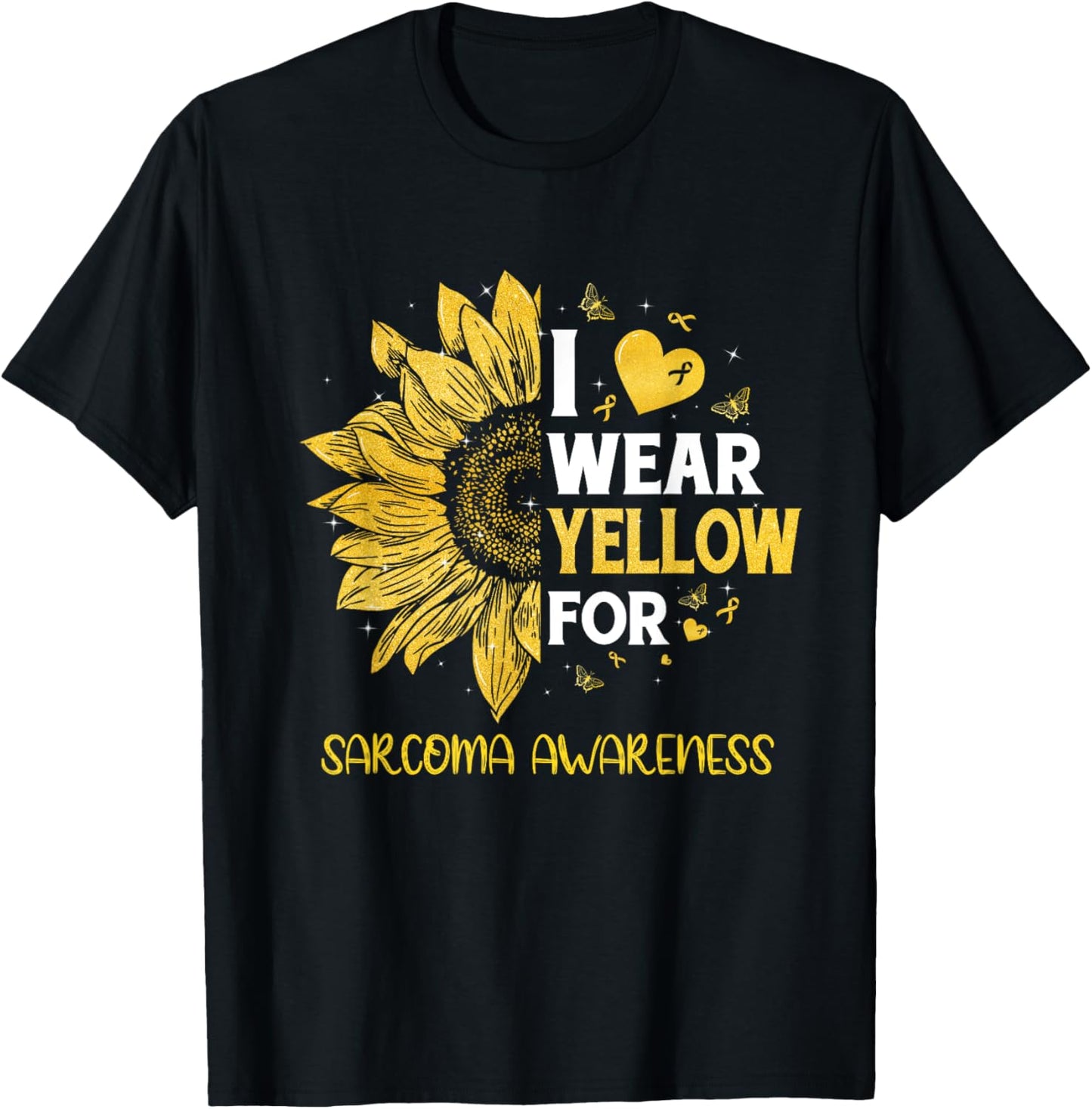 Sunflower I Wear Yellow Ribbon Sarcoma Awareness T-Shirt - T-Shirt | Black
